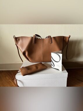 Authentic Polene Cyme Leather Bag - Textured Camel Brown Regular size 2 in 1 bag